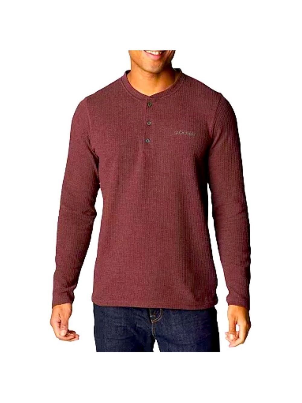 Columbia XXL Elderberry Burgundy Waffle Knit Cotton Long Sleeve Henley
